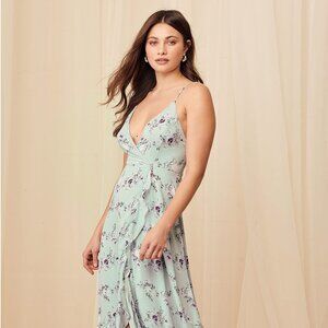 In Love Forever Sage Green Floral Lace-Up High-Low Maxi Dress